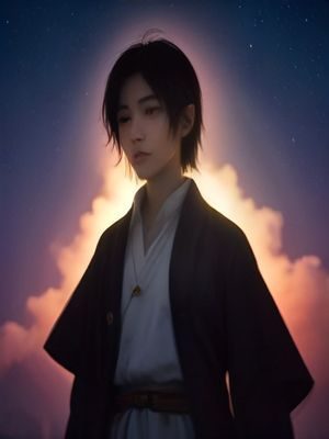 热血少年在末日废土中持剑战斗，背景橙红色爆炸火光，画面震撼感强，禁漫天堂热血冒险推荐漫画